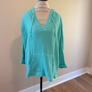 Natural Reflections Women's Green Cotton Gauze Hoodie Size 1X